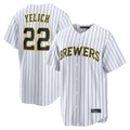 Ldoa M.Brewers #22 Christian Yelich Player White Stripes Home Limited Stitched Jerseys