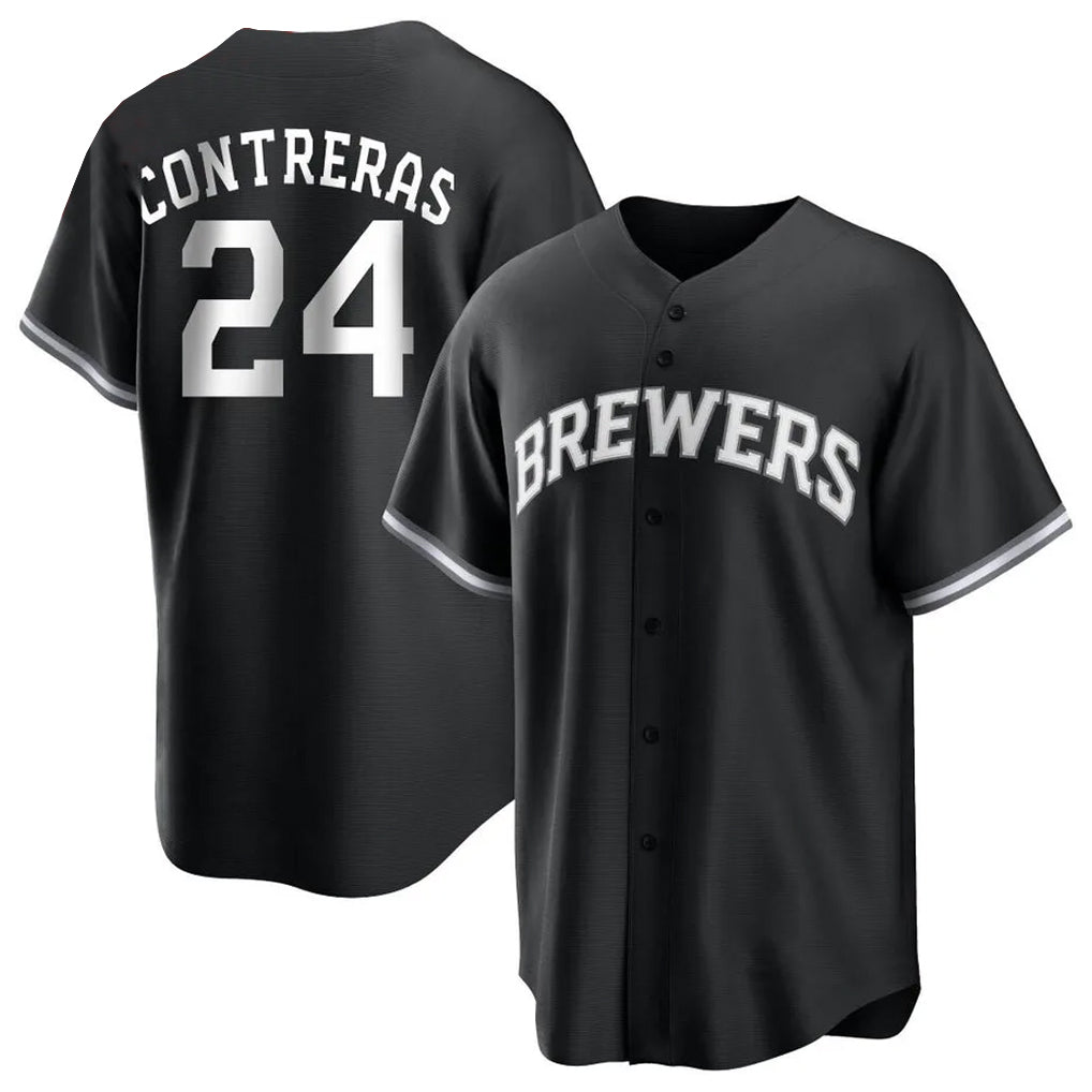 Ldoa M.Brewers #24 William Contreras Player Black Game Home Stitched Jerseys