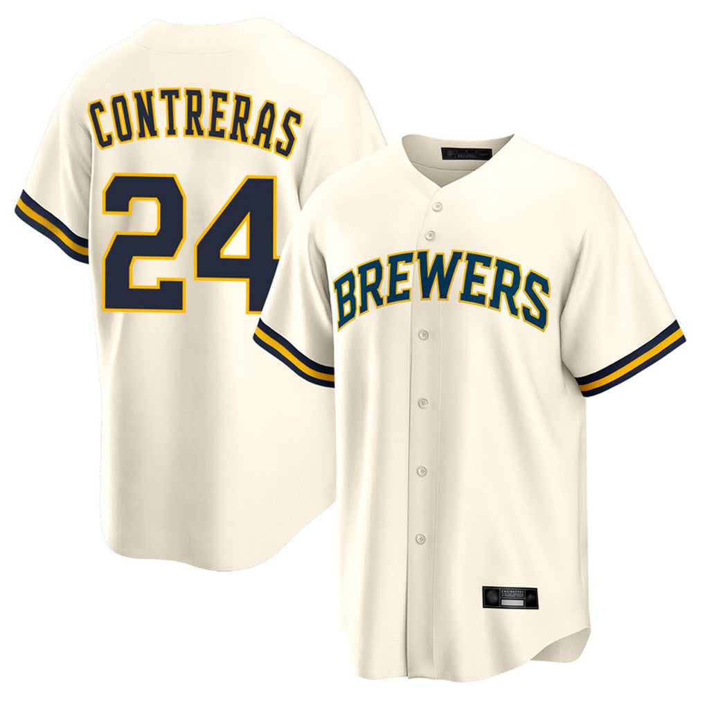 Ldoa M.Brewers #24 William Contreras Player Cream Home Game Stitched Jerseys