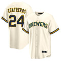Ldoa M.Brewers #24 William Contreras Player Cream Home Game Stitched Jerseys