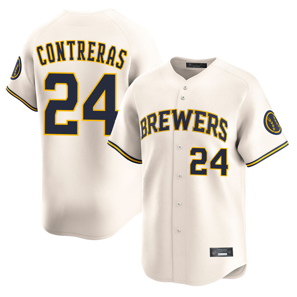 Ldoa M.Brewers #24 William Contreras Player Cream Home Limited Game Stitched Jerseys