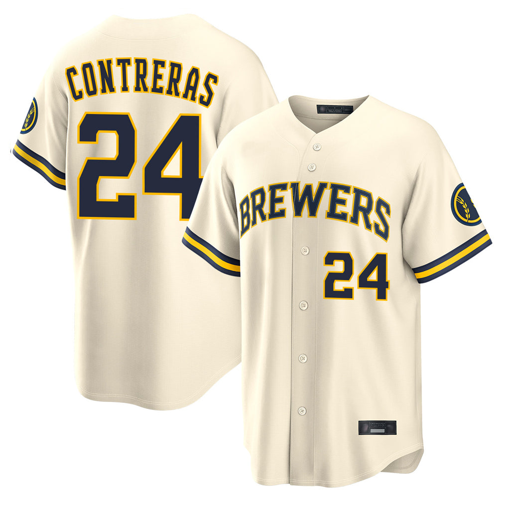 Ldoa M.Brewers #24 William Contreras Player Cream Home Limited Stitched Jerseys