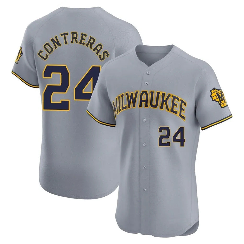 Ldoa M.Brewers #24 William Contreras Player Gray Home Limited Elite Stitched Jerseys