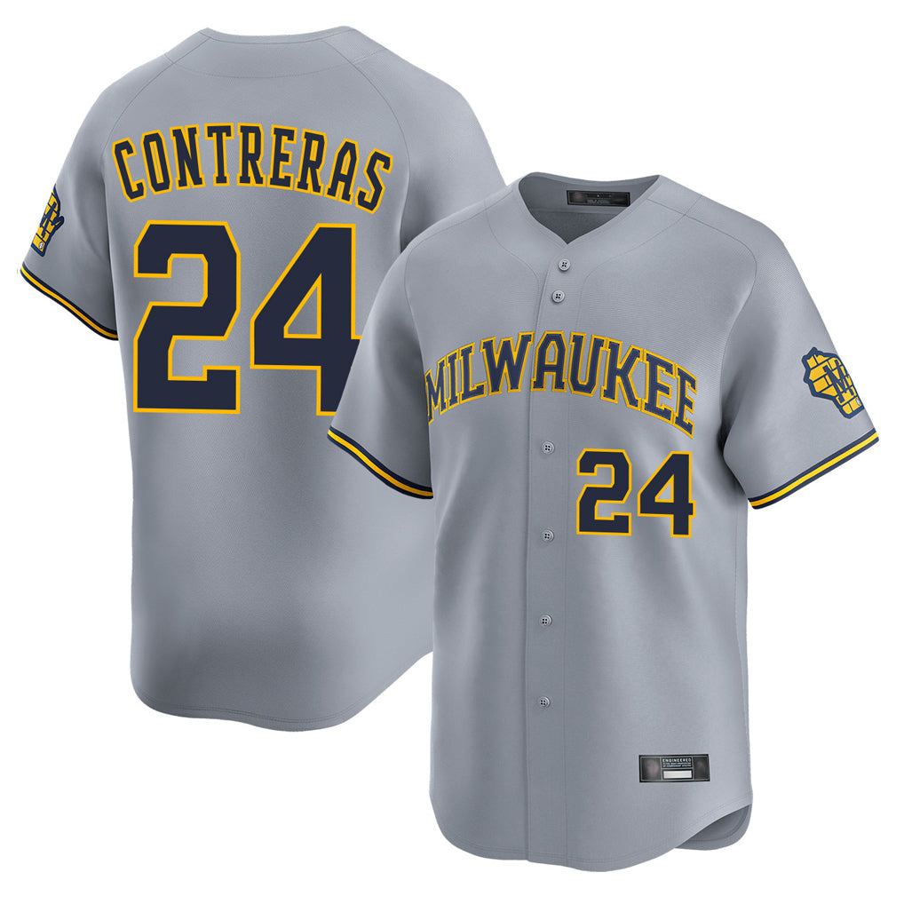 Ldoa M.Brewers #24 William Contreras Player Gray Home Limited Stitched Jerseys