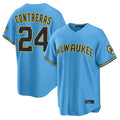 Ldoa M.Brewers #24 William Contreras Player Light Blue Road Stadium Game Stitched Jerseys