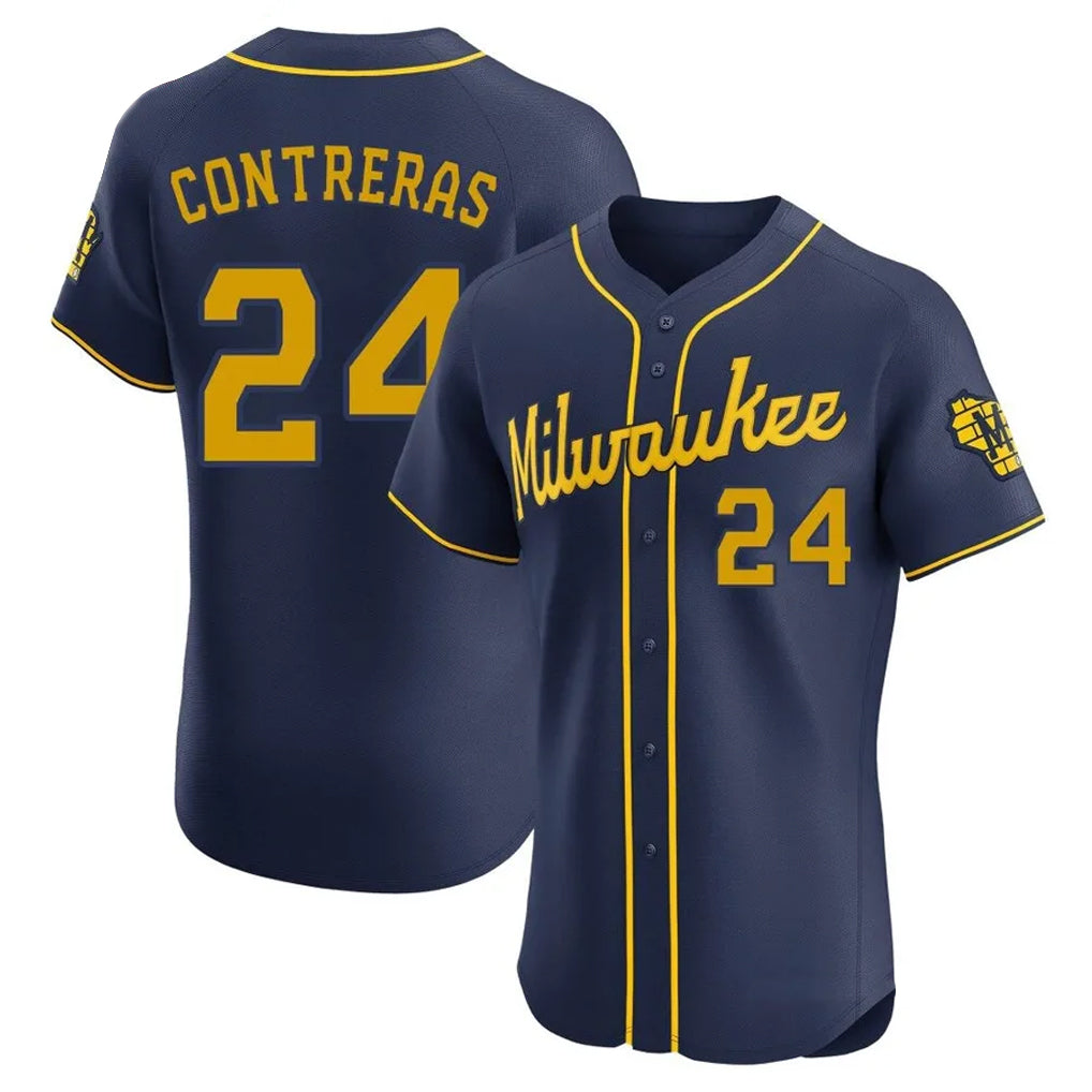 Ldoa M.Brewers #24 William Contreras Player Navy Home Limited Elite Stitched Jerseys
