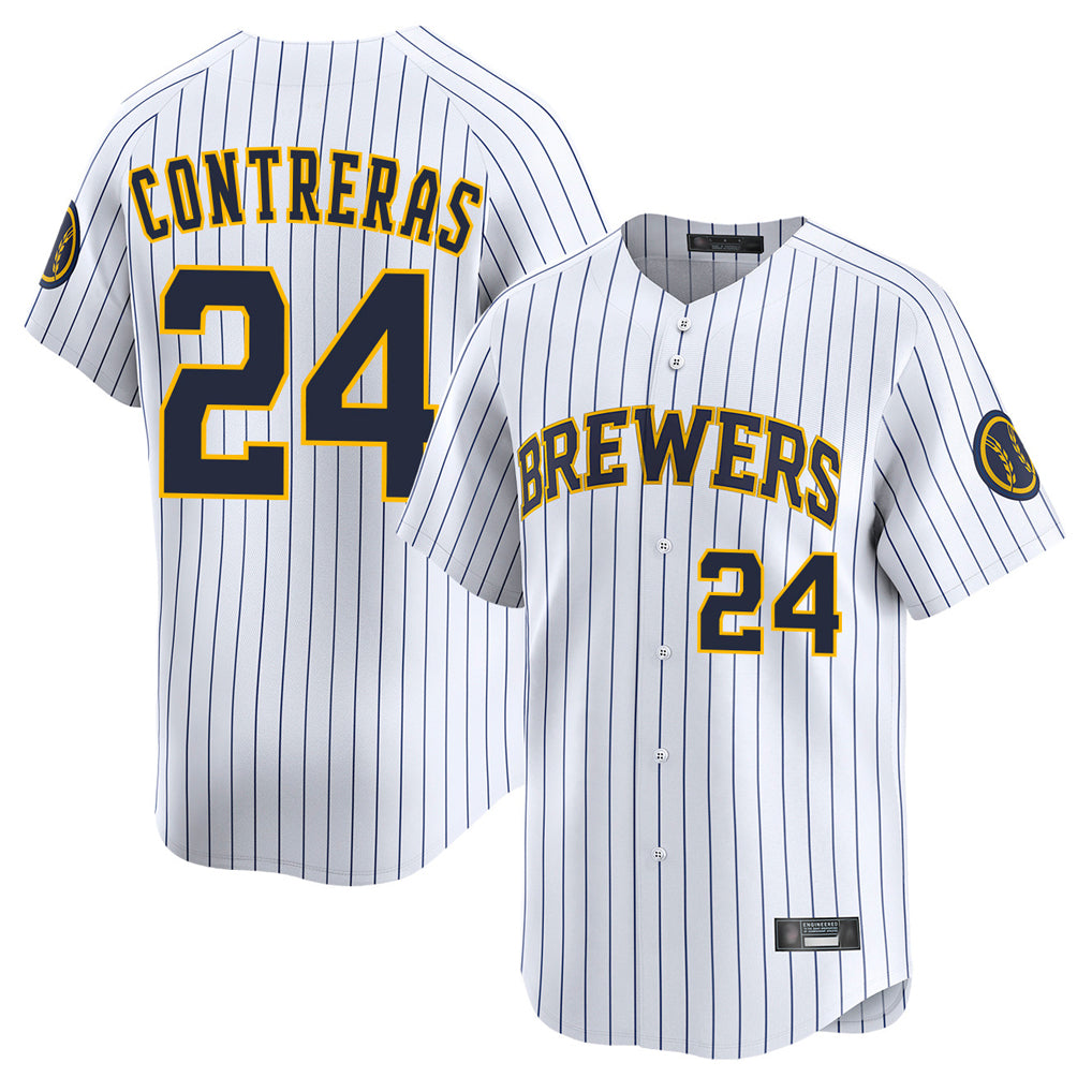Ldoa M.Brewers #24 William Contreras Player White Stripes Home Limited Game Stitched Jerseys
