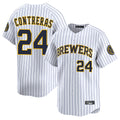 Ldoa M.Brewers #24 William Contreras Player White Stripes Home Limited Game Stitched Jerseys