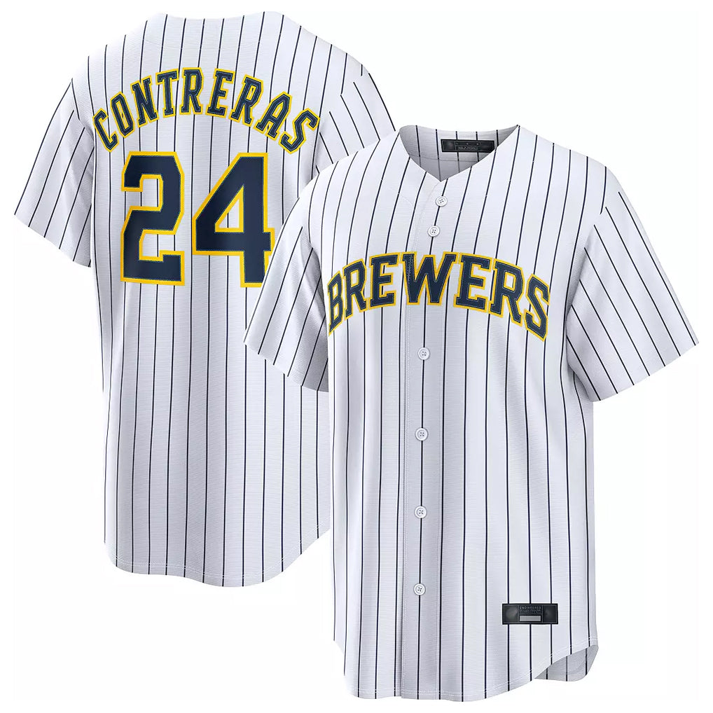Ldoa M.Brewers #24 William Contreras Player White Stripes Home Limited Stitched Jerseys