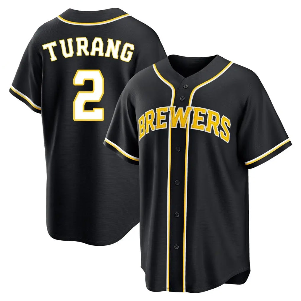 Ldoa M.Brewers #2 Brice Turang Player Black Fashion Out Home Game Stitched Jerseys