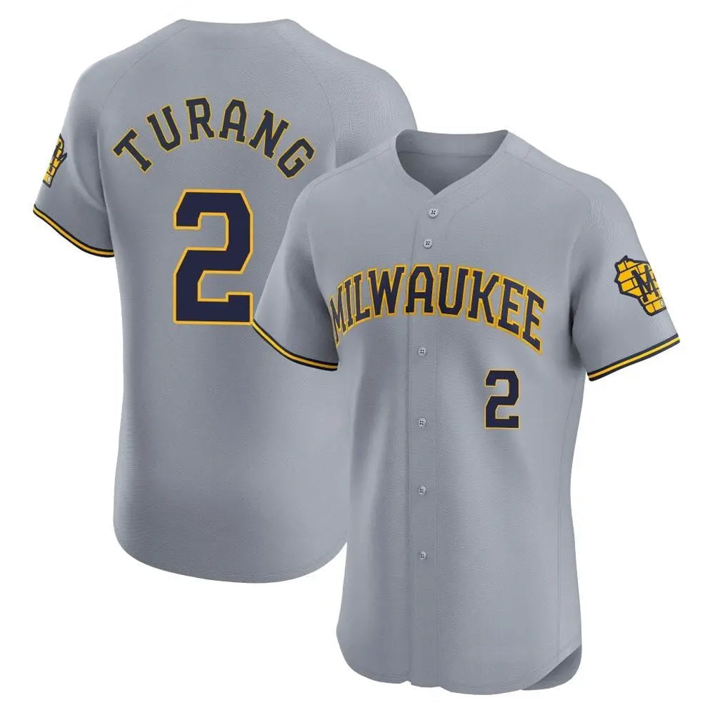 Ldoa M.Brewers #2 Brice Turang Player Gray Home Limited Elite Stitched Jerseys