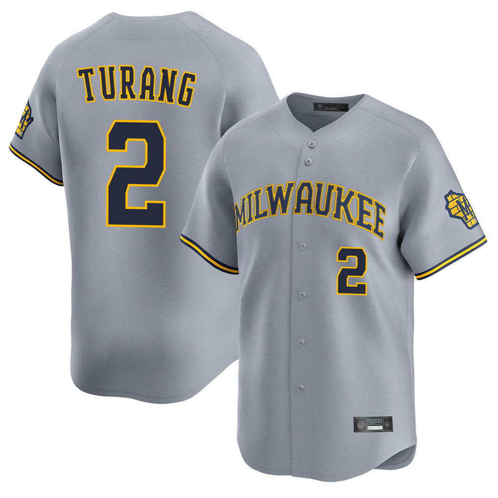 Ldoa M.Brewers #2 Brice Turang Player Gray Home Limited Stitched Jerseys
