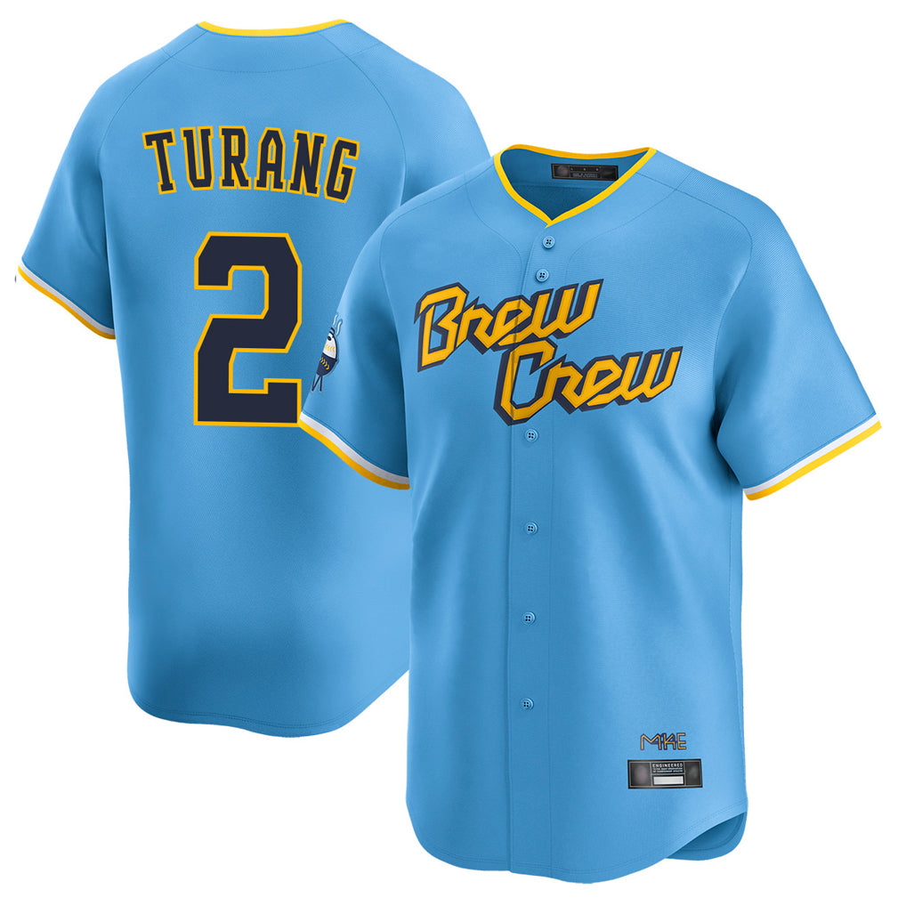 Ldoa M.Brewers #2 Brice Turang Player Light Blue City Connect Home Limited Stitched Jerseys