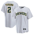 Ldoa M.Brewers #2 Brice Turang Player White Stripes Home Game Stitched Jerseys