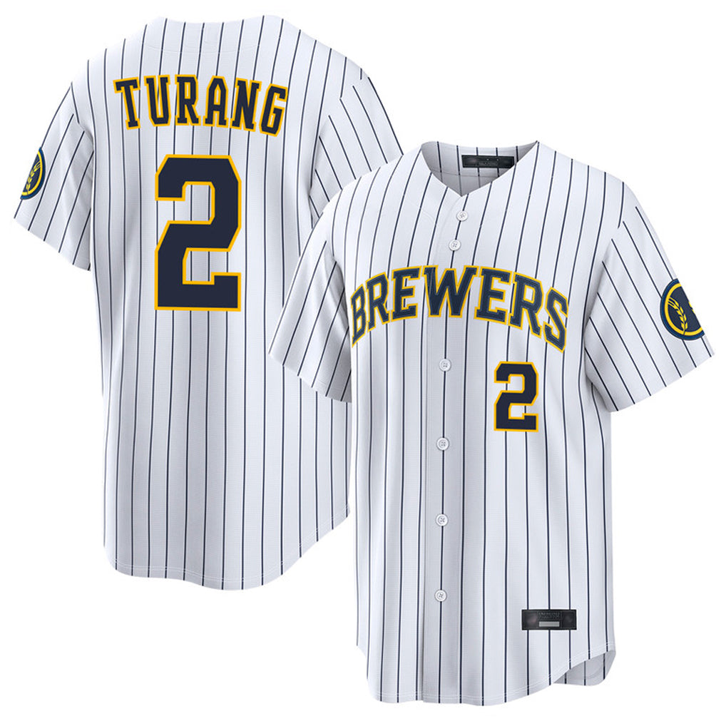 Ldoa M.Brewers #2 Brice Turang Player White Stripes Home Limited Game Stitched Jerseys