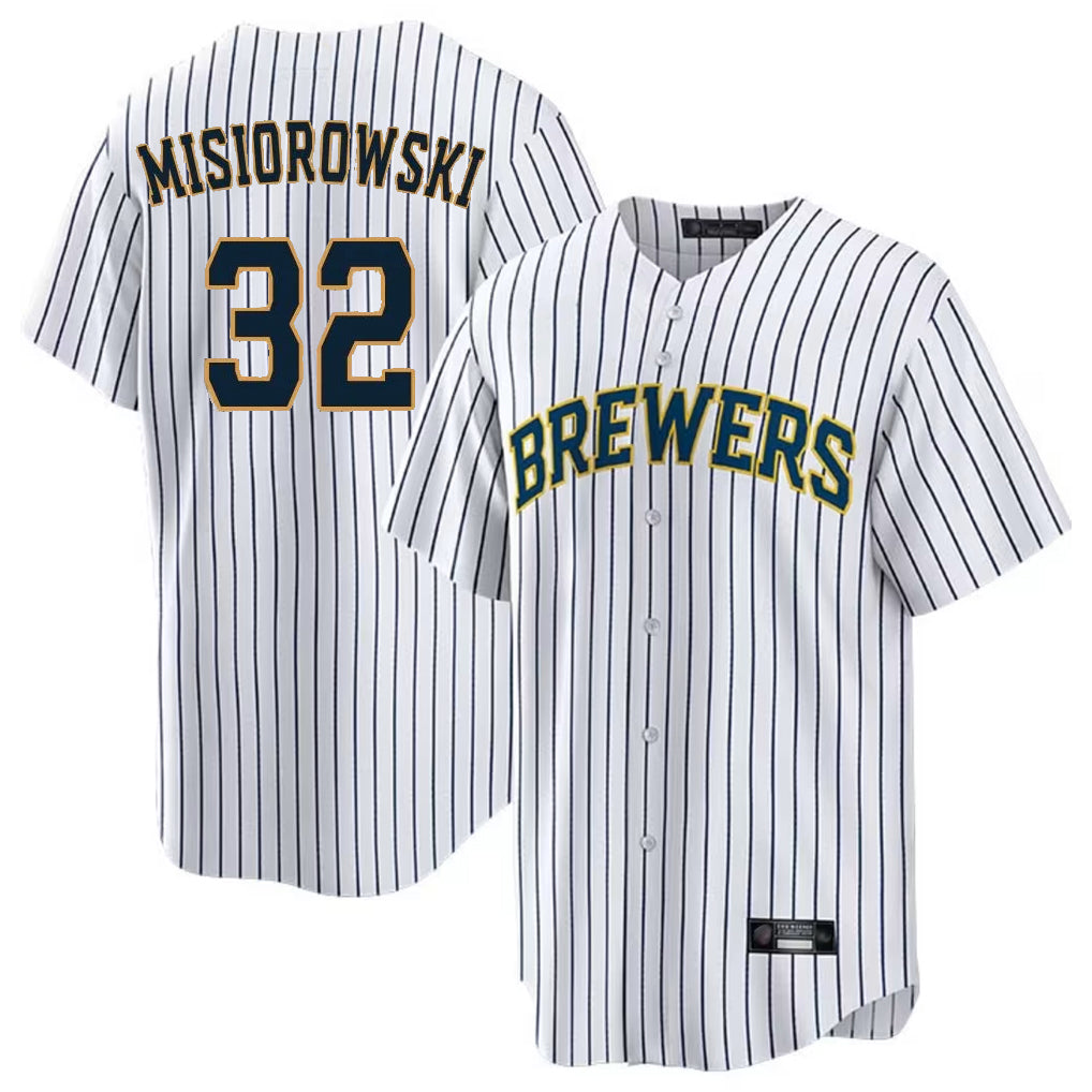 Ldoa M.Brewers #32 Jacob Misiorowski Player White Stripes Home Game Stitched Jerseys