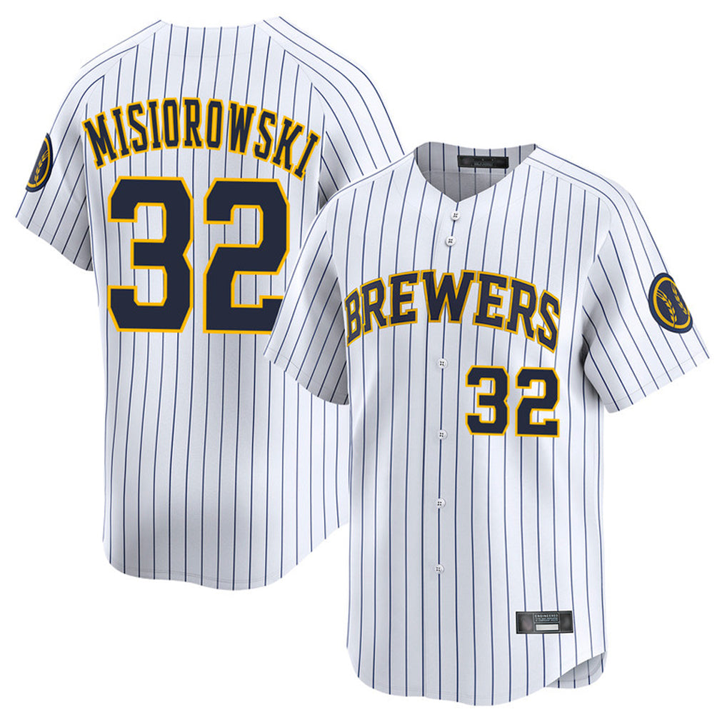 Ldoa M.Brewers #32 Jacob Misiorowski Player White Stripes Home Limited Game Stitched Jerseys