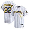 Ldoa M.Brewers #32 Jacob Misiorowski Player White Stripes Home Limited Game Stitched Jerseys