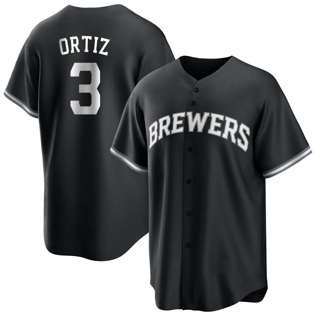 Ldoa M.Brewers #3 Joey Ortiz Player Black Game Home Stitched Jerseys