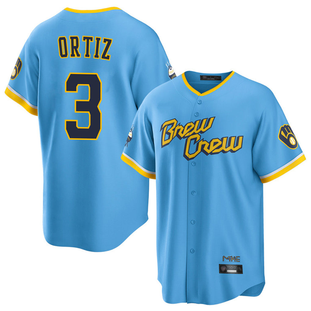 Ldoa M.Brewers #3 Joey Ortiz Player Light Blue City Connect Home Game Stitched Jerseys