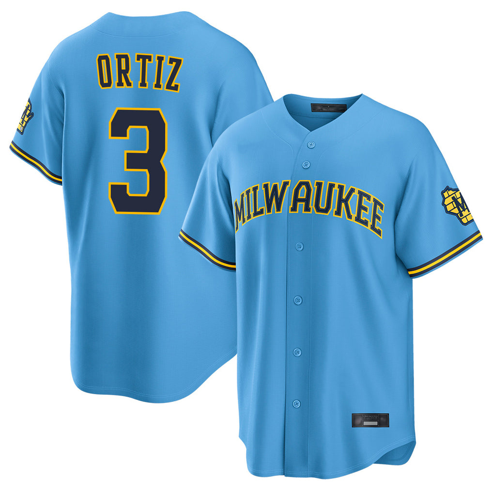 Ldoa M.Brewers #3 Joey Ortiz Player Light Blue Road Stadium Game Stitched Jerseys