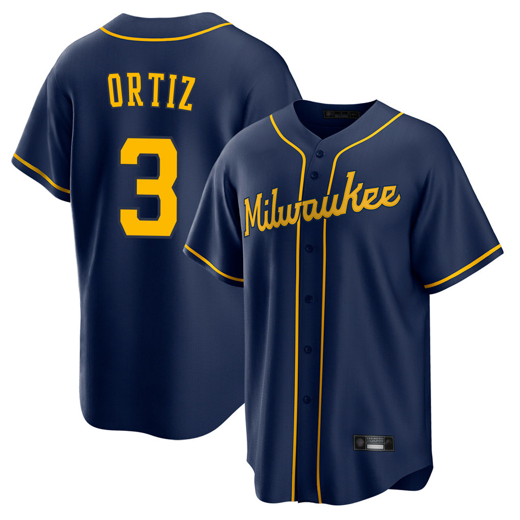 Ldoa M.Brewers #3 Joey Ortiz Player Navy Home Game Stitched Jerseys