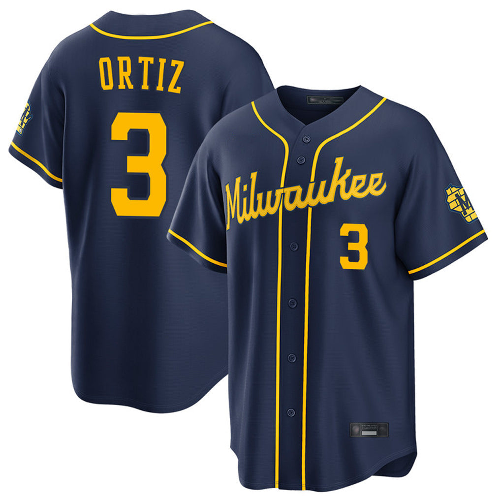 Ldoa M.Brewers #3 Joey Ortiz Player Navy Home Stadium Game Stitched Jerseys