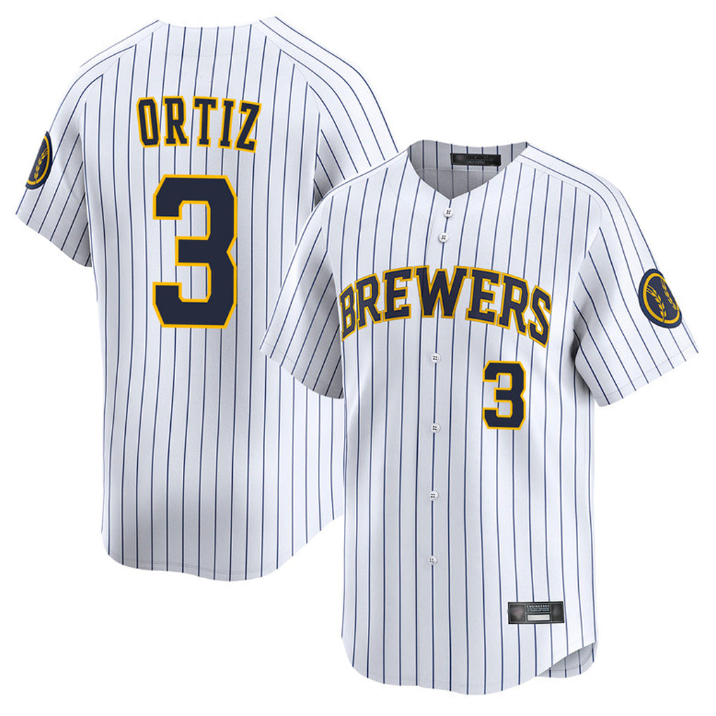 Ldoa M.Brewers #3 Joey Ortiz Player White Stripes Home Limited Game Stitched Jerseys