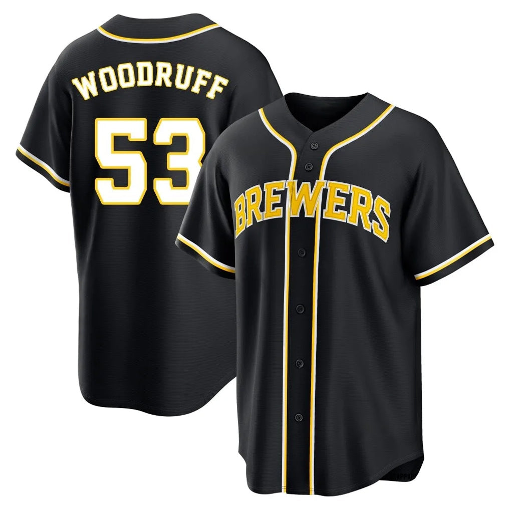 Ldoa M.Brewers #53 Brandon Woodruff Player Black Fashion Out Home Game Stitched Jerseys