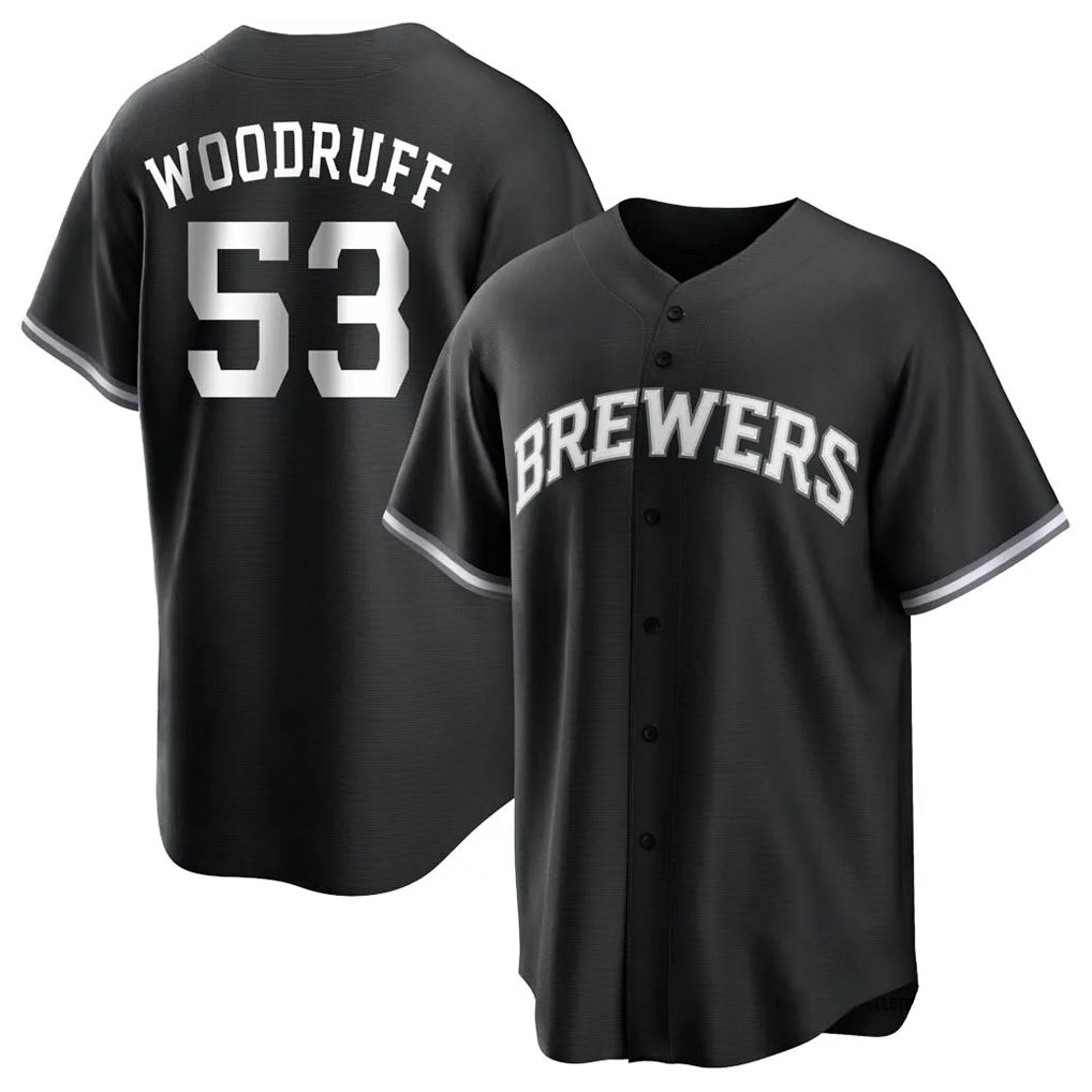 Ldoa M.Brewers #53 Brandon Woodruff Player Black Game Home Stitched Jerseys