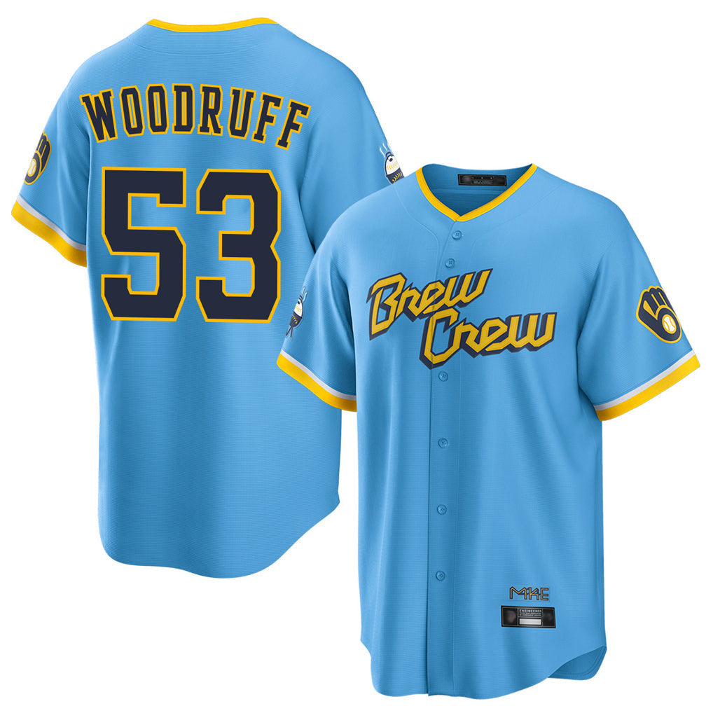 Ldoa M.Brewers #53 Brandon Woodruff Player Light Blue City Connect Home Game Stitched Jerseys