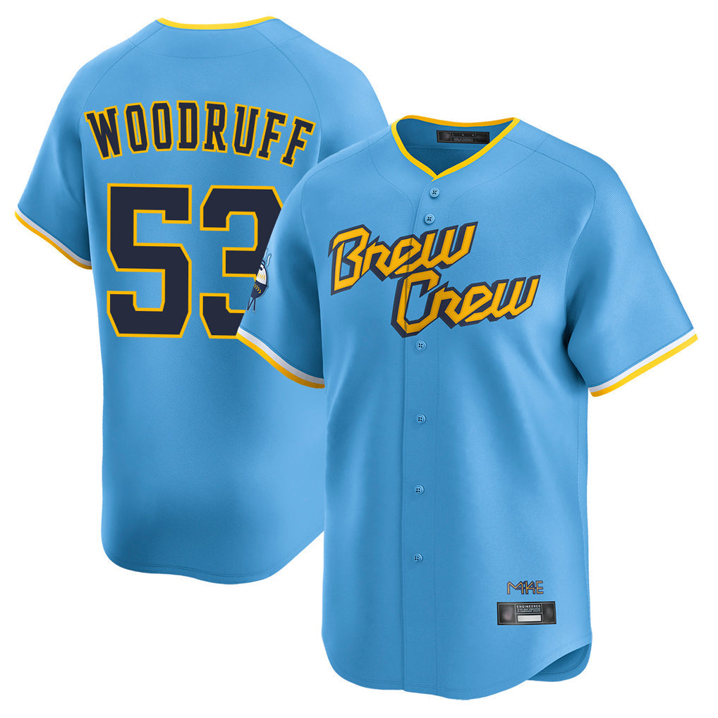 Ldoa M.Brewers #53 Brandon Woodruff Player Light Blue City Connect Home Limited Stitched Jerseys