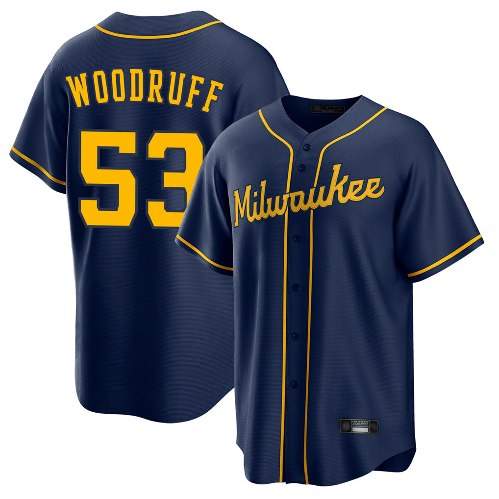 Ldoa M.Brewers #53 Brandon Woodruff Player Navy Home Game Stitched Jerseys