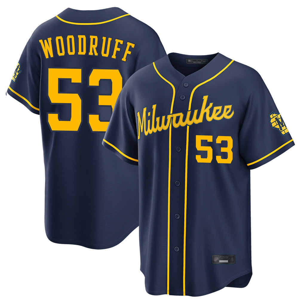 Ldoa M.Brewers #53 Brandon Woodruff Player Navy Home Stadium Game Stitched Jerseys
