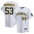 Ldoa M.Brewers #53 Brandon Woodruff Player White Stripes Home Limited Game Stitched Jerseys