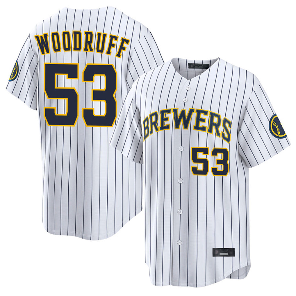 Ldoa M.Brewers #53 Brandon Woodruff Player White Stripes Home Limited Game Stitched Jerseys