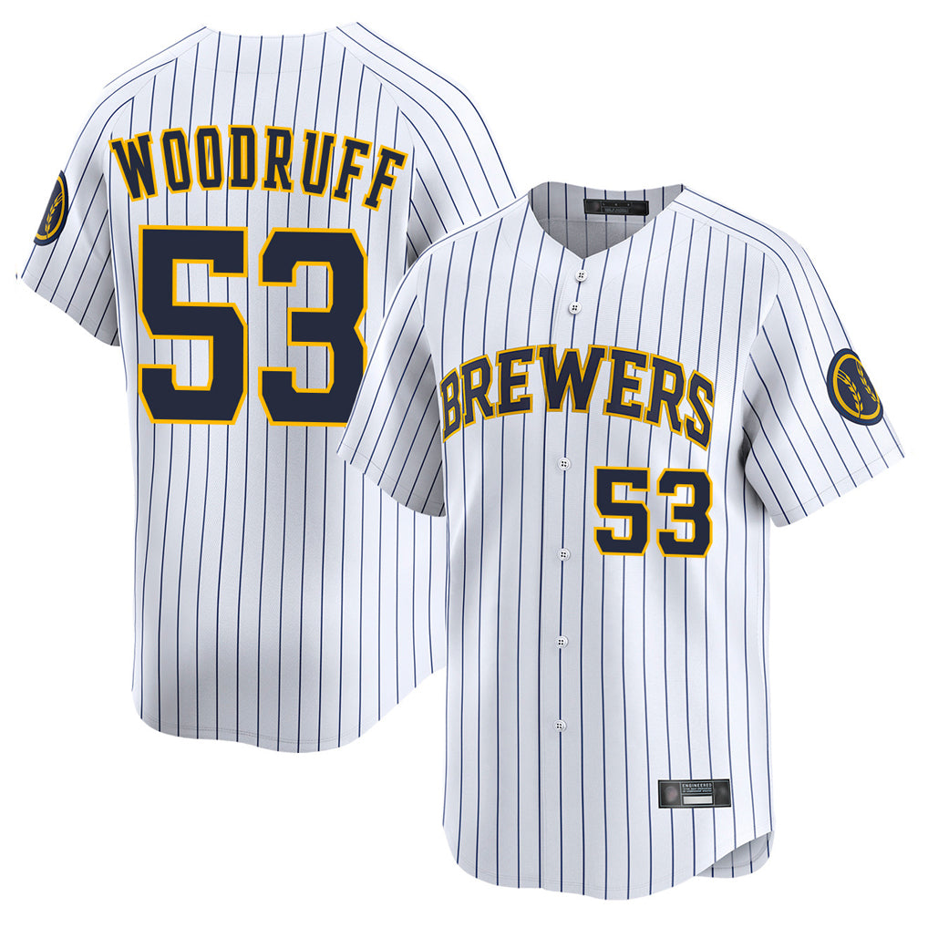 Ldoa M.Brewers #53 Brandon Woodruff Player White Stripes Home Limited Stitched Jerseys