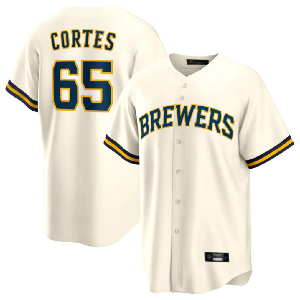 Ldoa M.Brewers #65 Nestor Cortes Player Cream Home Game Stitched Jerseys