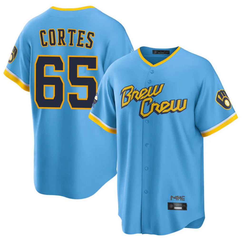 Ldoa M.Brewers #65 Nestor Cortes Player Light Blue City Connect Home Game Stitched Jerseys