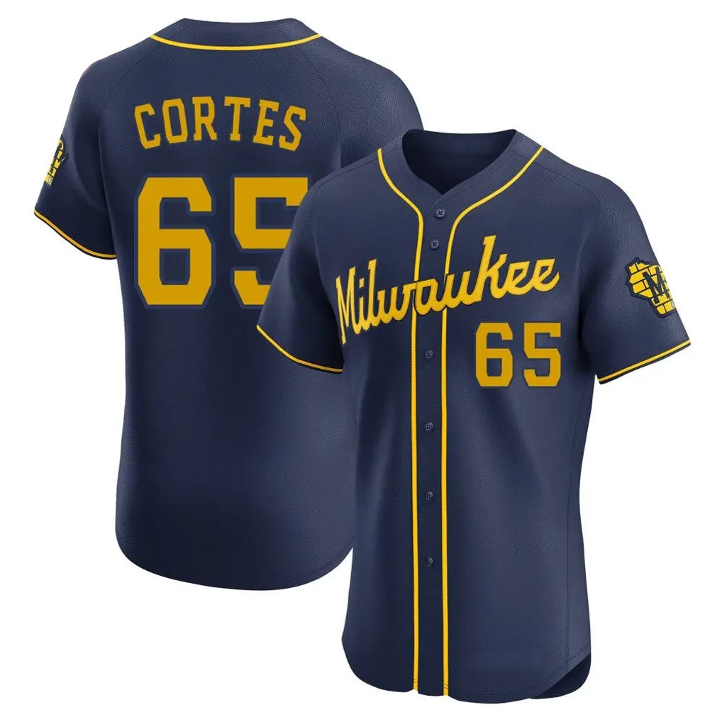 Ldoa M.Brewers #65 Nestor Cortes Player Navy Home Limited Elite Stitched Jerseys