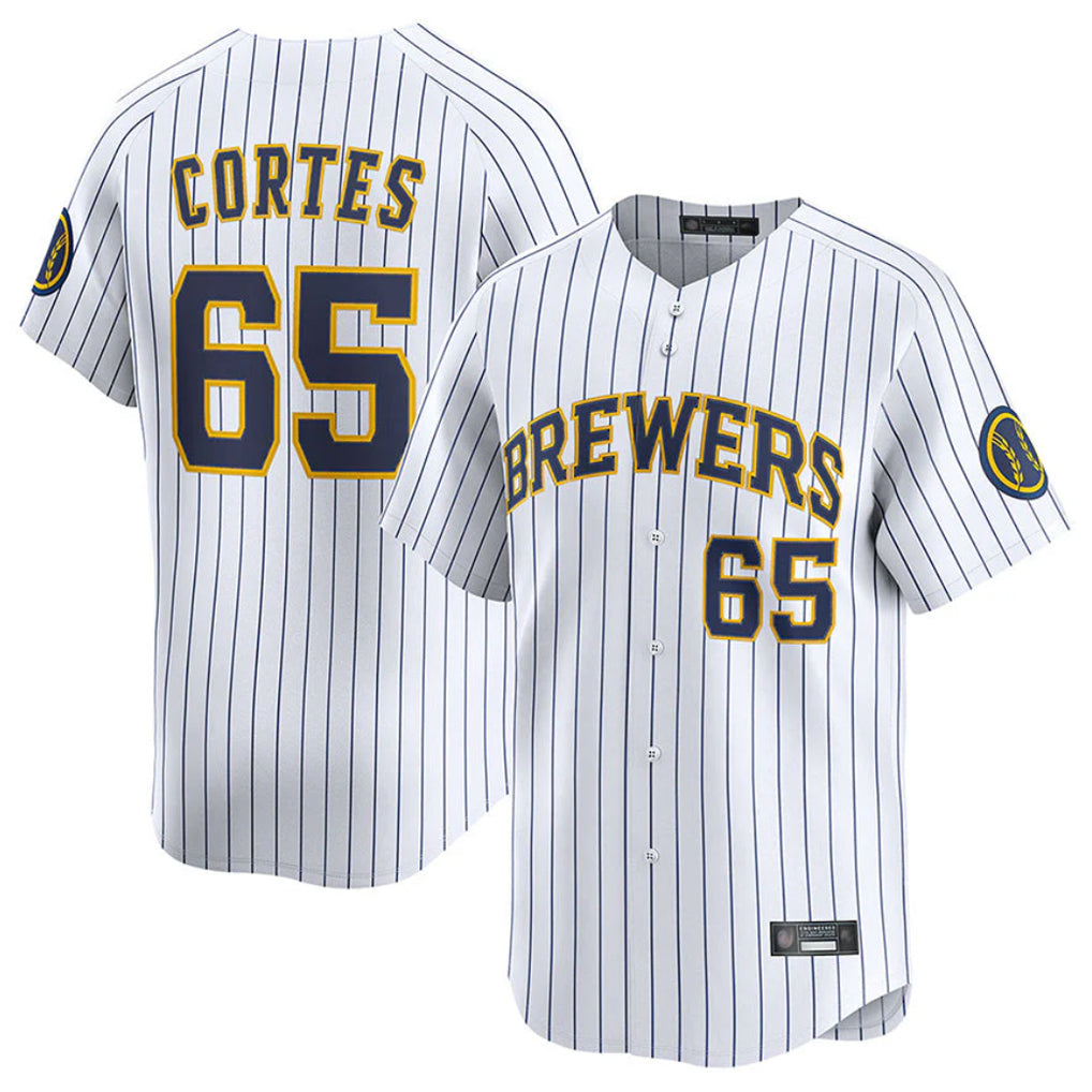 Ldoa M.Brewers #65 Nestor Cortes Player White Stripes Home Limited Game Stitched Jerseys