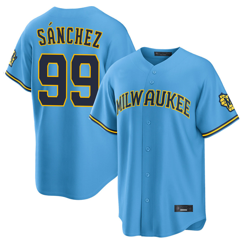 Ldoa M.Brewers #99 Gary Sanchez Player Light Blue Road Stadium Game Stitched Jerseys