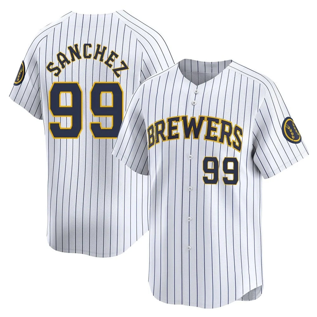 Ldoa M.Brewers #99 Gary Sanchez Player White Stripes Home Game Stitched Jerseys