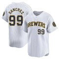 Ldoa M.Brewers #99 Gary Sanchez Player White Stripes Home Game Stitched Jerseys