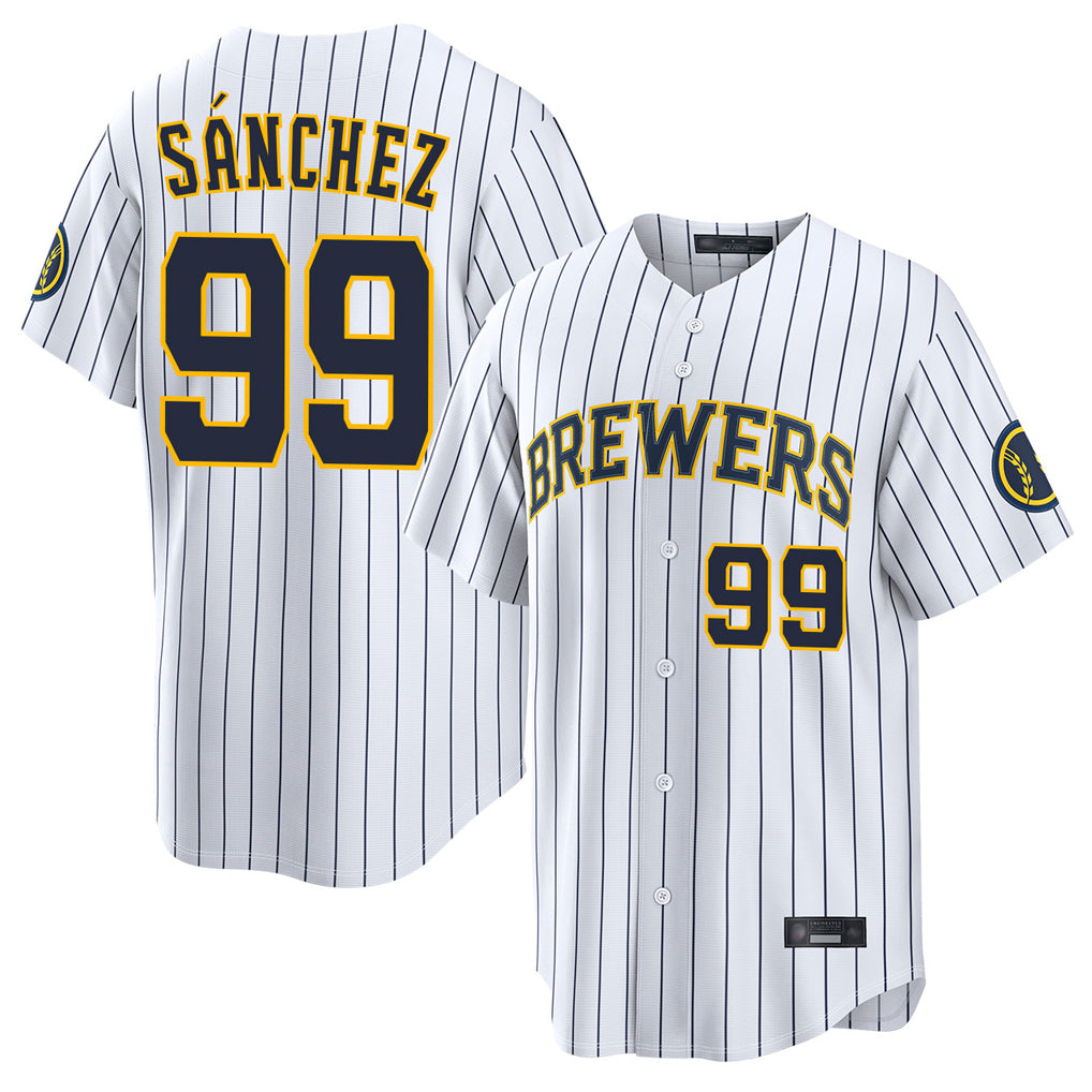 Ldoa M.Brewers #99 Gary Sanchez Player White Stripes Home Limited Game Stitched Jerseys