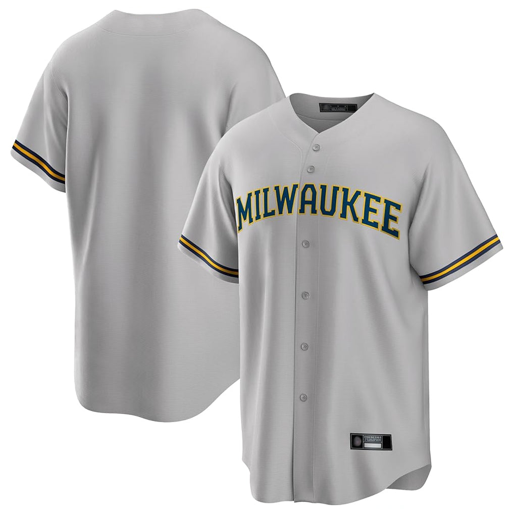 Ldoa M.Brewers Blank Player Gray Home Game Stitched Jerseys