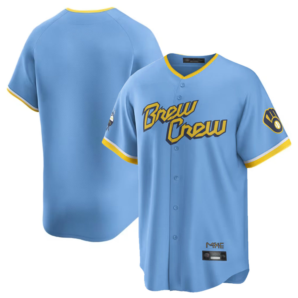 Ldoa M.Brewers Blank Player Light Blue City Connect Home Game Stitched Jerseys