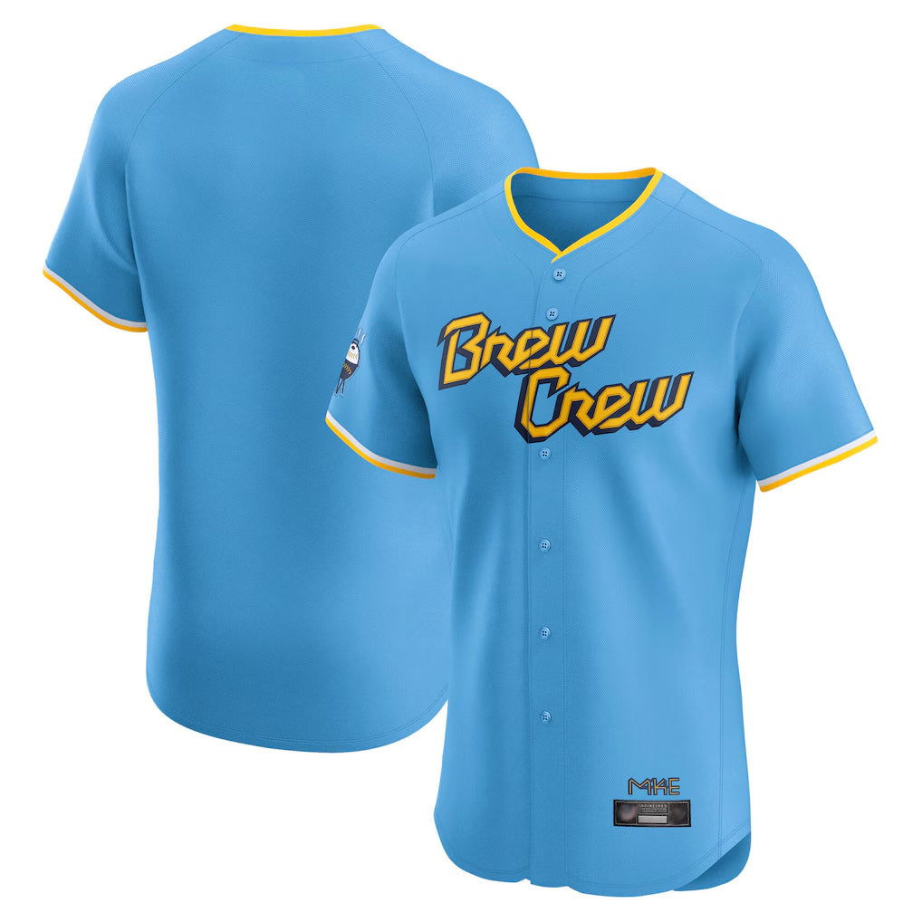 Ldoa M.Brewers Blank Player Light Blue City Connect Home Limited Elite Stitched Jerseys