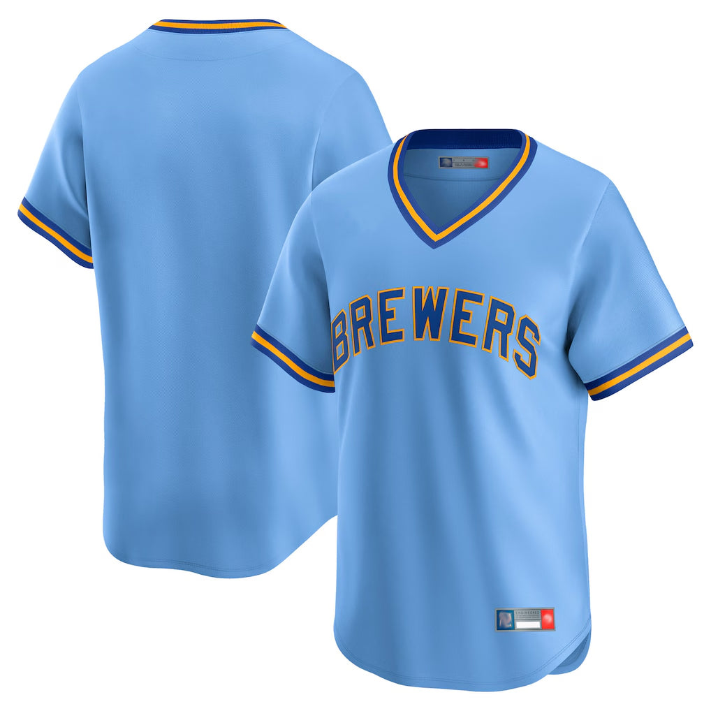 Ldoa M.Brewers Blank Player Light Blue Cooperstown Collection T-shirt Stitched Jerseys