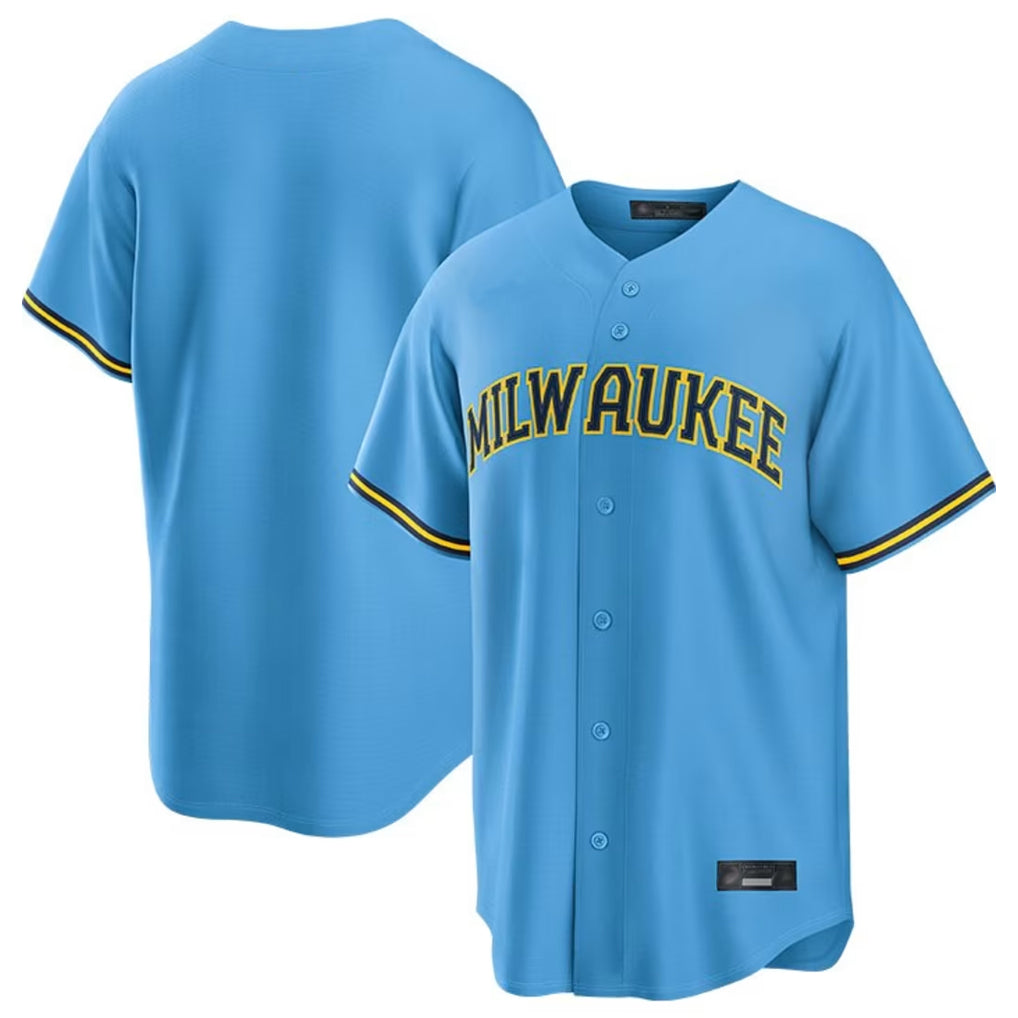 Ldoa M.Brewers Blank Player Light Blue Road Stadium Game Stitched Jerseys